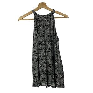 Ann Taylor LOFT Black & White Printed High Neck Swing Tank Top S